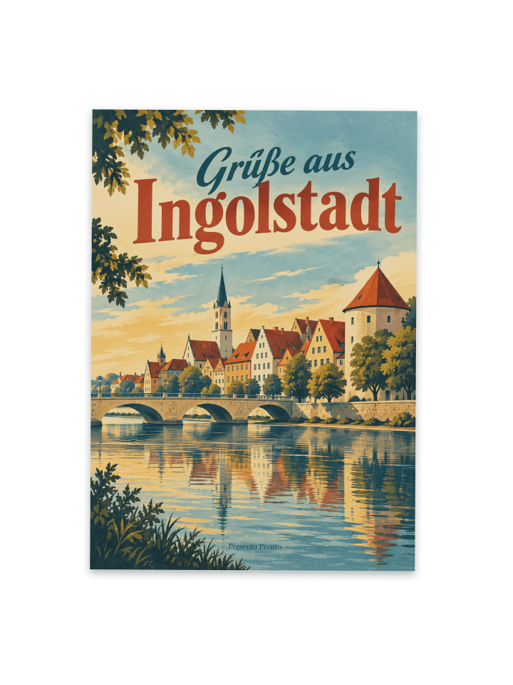 Postkarte Stadtbild nostalgisch Design mit Spruch in Weiß