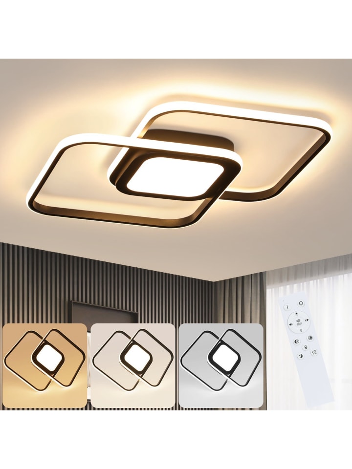 Deckenleuchte LED in schwarz 2-flammige eckig dimmbar 48W Flurlampe L 50cm