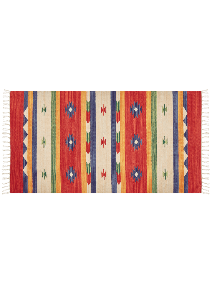 Kelim ALAPARS in Bunt/Rot/Beige - (W) 80 x (L) 150 cm