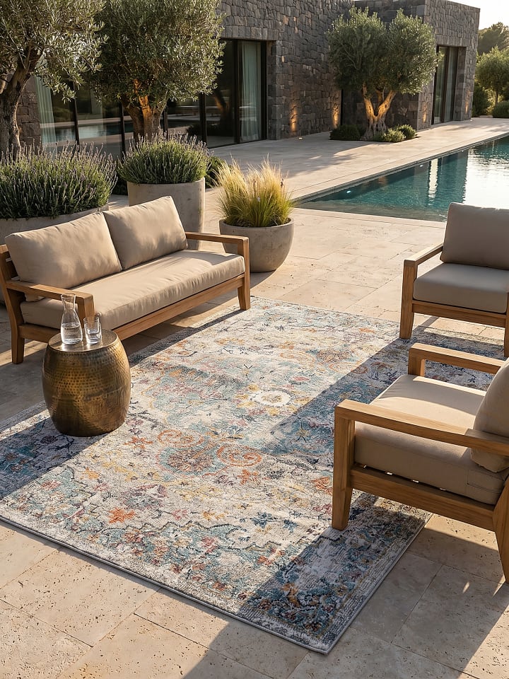 Outdoor-Teppich Orientalisch pflegeleicht Balkon Terrasse Outdoor in Mehrfarbig