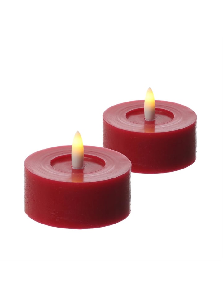 2x LED Maxi Teelichter Lina Rustik Optik Echtwachs D: 7cm in rot