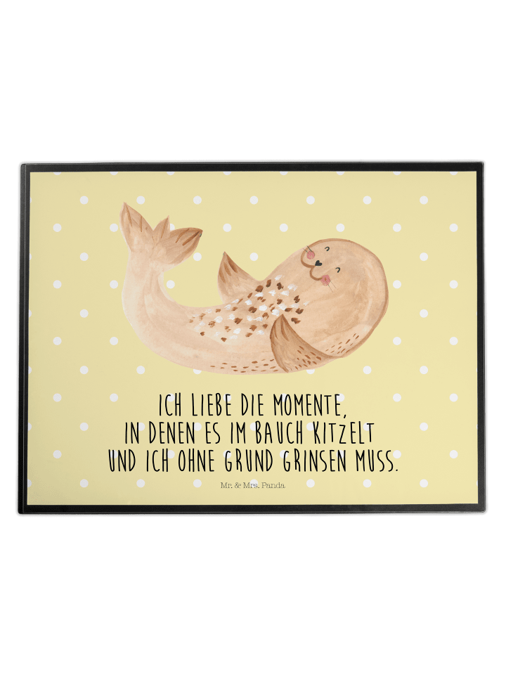 Tischunterlage Robbe Liegen mit Spruch in Gelb Pastell
