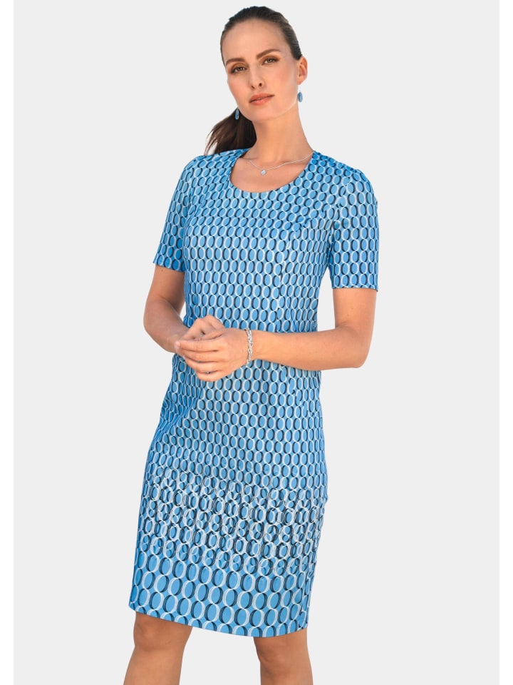 Kurzgröße: Baumwoll-Druckkleid in weiß / regattablau