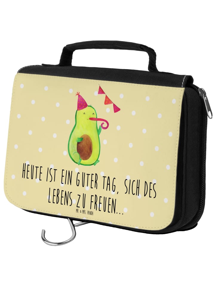 Kulturbeutel Avocado Party mit Spruch in Gelb Pastell