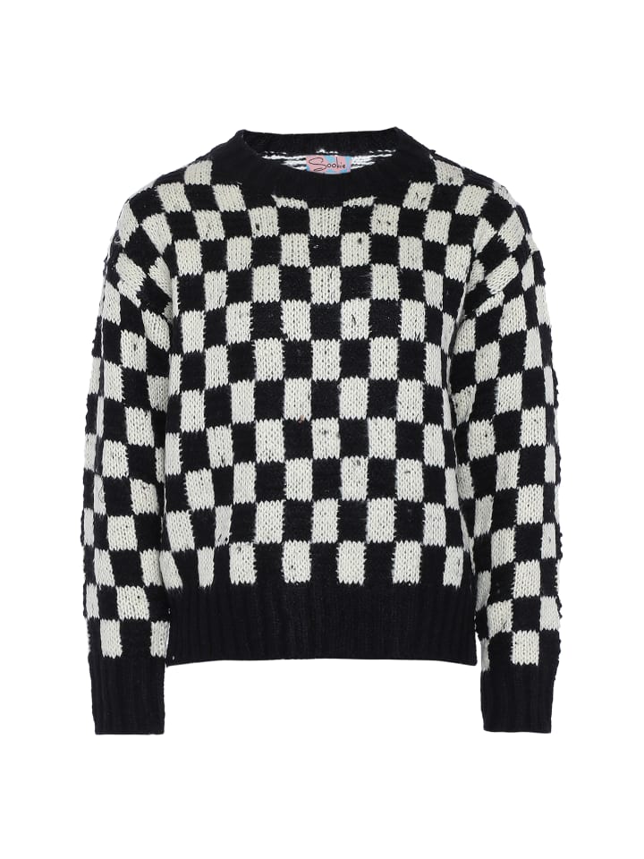 Women Sweater in Weiss Schwarz Kariert