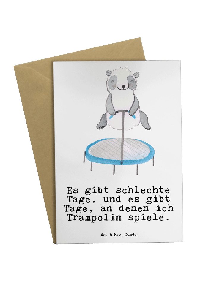 Grußkarte Panda Trampolin springen mit Spruch in Weiß