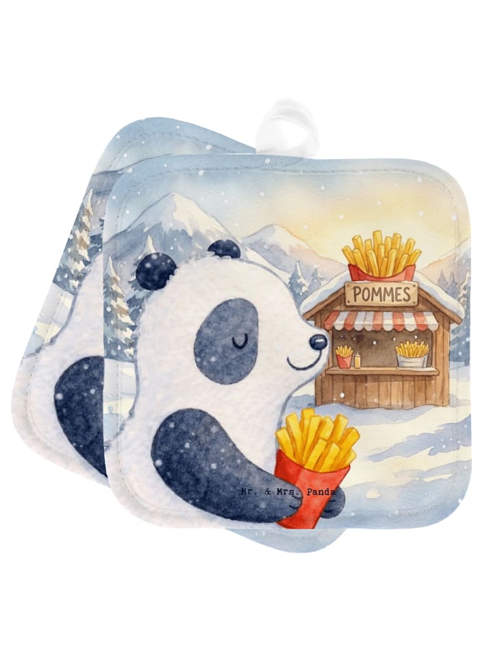 Topflappen Panda Winter Pommes Design ohne Spruch in Weiß