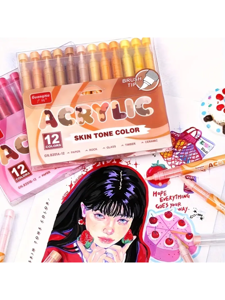 Acrylmarker Set 12 Farben Beige Serie mit weicher Pinselspitze