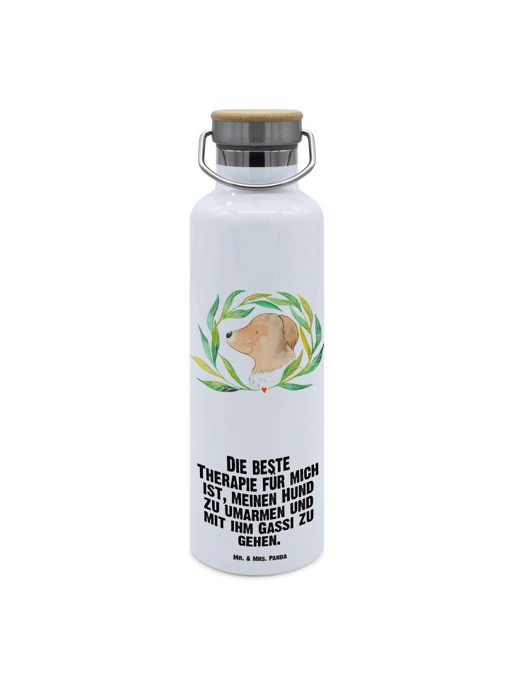 Trinkflasche Hund Blumen mit Spruch in Weiß