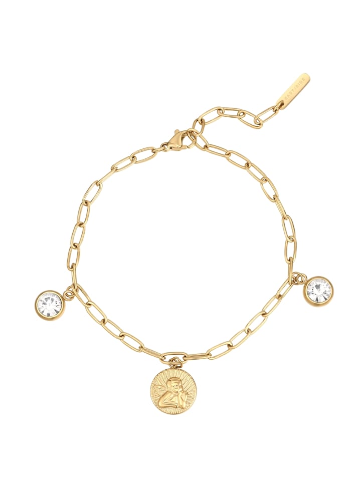 Armband Engel aus Edelstahl mit Zirkonia in gelbgold