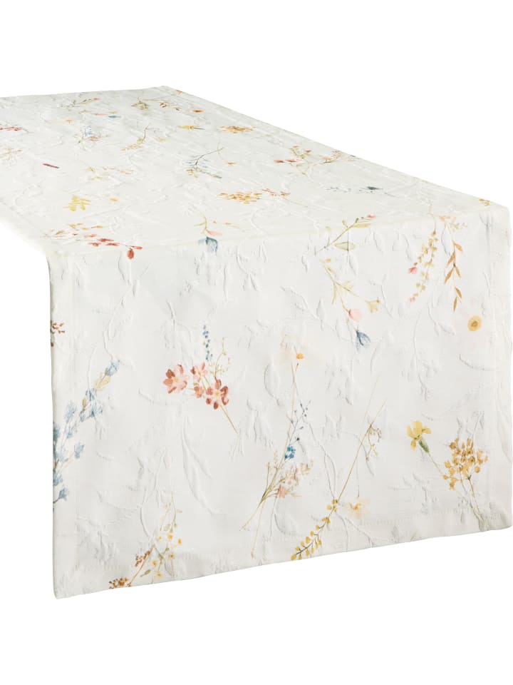 Baumwolle, Jacquard Tischläufer Flam in creme