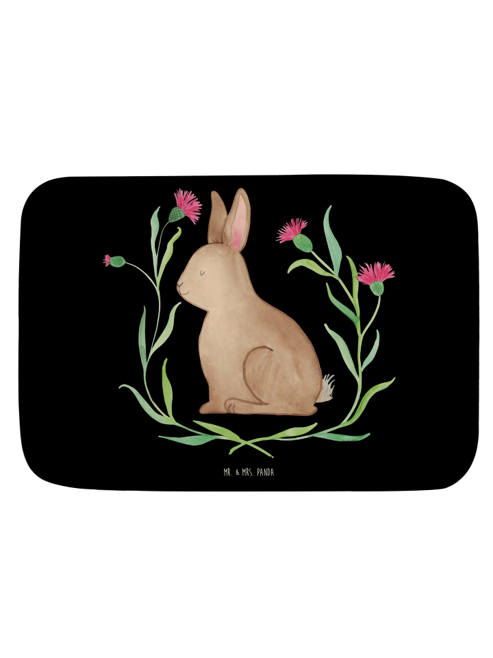 Badezimmerteppich Hase Sitzen ohne Spruch in Schwarz
