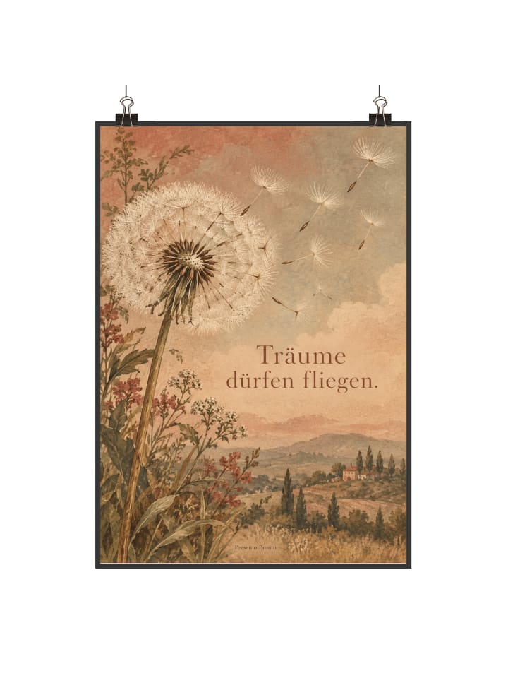 Poster Löwenzahn romantisch Design mit Spruch in Weiß