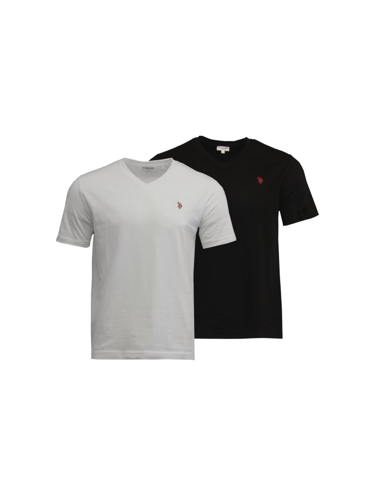 U.S. Polo Assn. 4er Pack Herren-T-Shirt mit V-Hals-Ausschnitt 2xSchwarz 2xWeiß