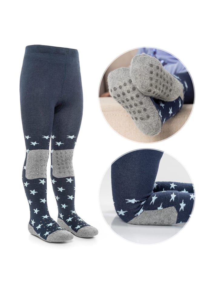 Krabbelstrumpfhose - Sterne Marine in blau,grau