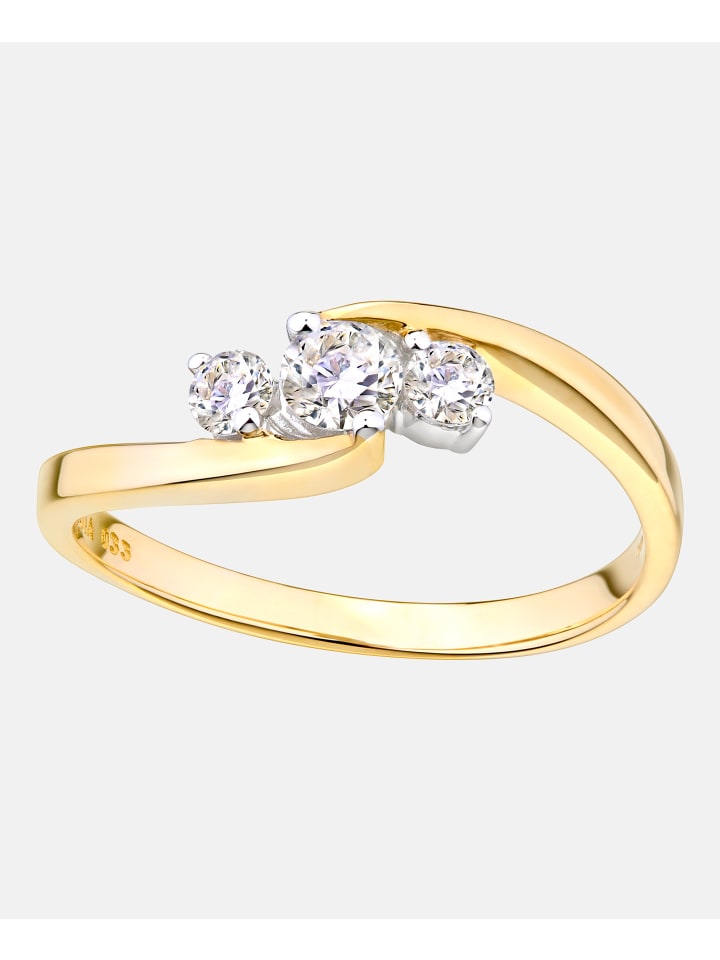 Trilogie-Ring aus 375 Gelbgold mit 0.33 Karat Diamant