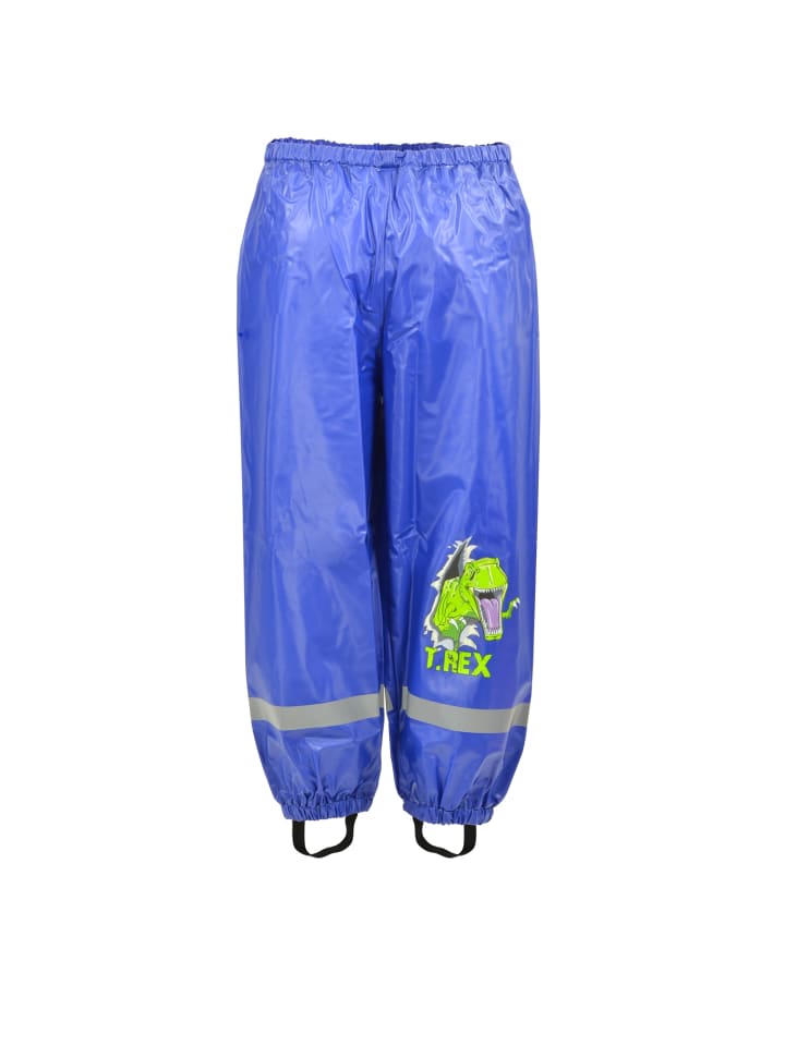 Regenhose Matschhose mit Reflektorstreifen Dinosaurier T-Rex in blau