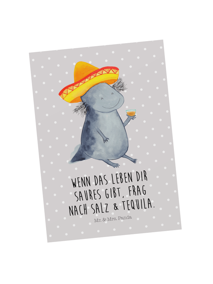 Bildkarte Axolotl Tequila mit Spruch in Grau Pastell