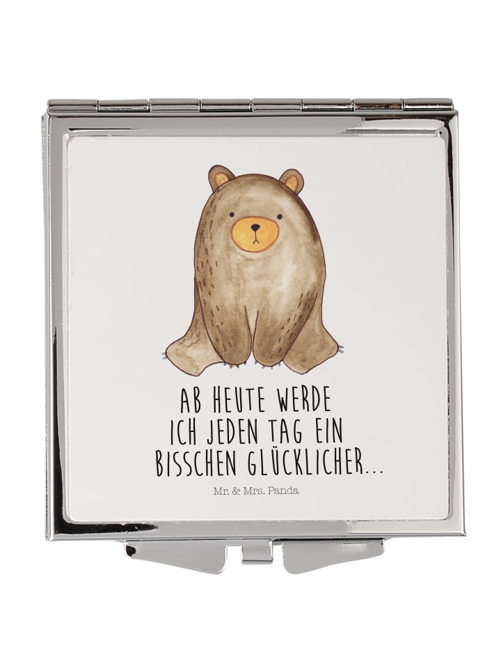 Handspiegel Bär sitzend mit Spruch in Weiß