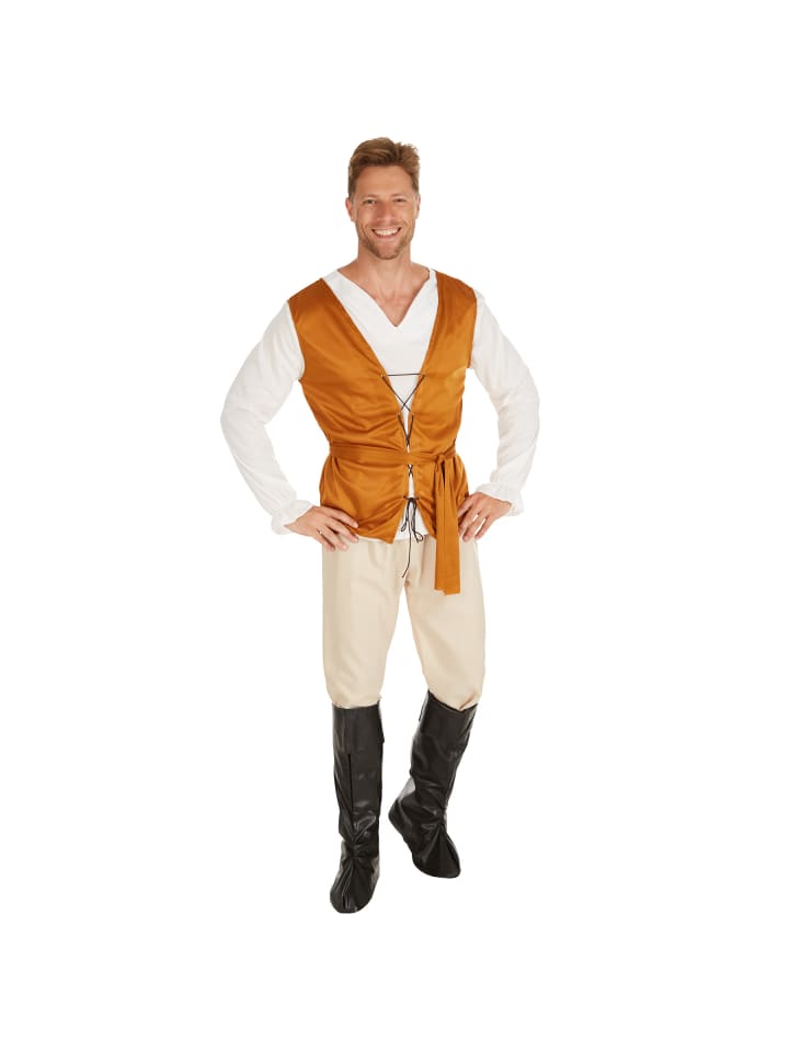 Landwirt/Farmer, in braun/weiß, Gr. M, Langarm-Shirt, Weste und Hose
