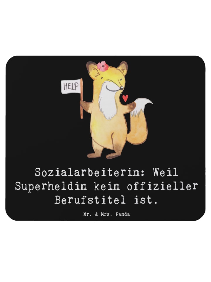 Mauspad Sozialarbeiterin Heldin mit Spruch in Schwarz