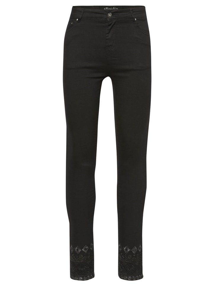 Hose mit Stickerei am Saum in schwarz
