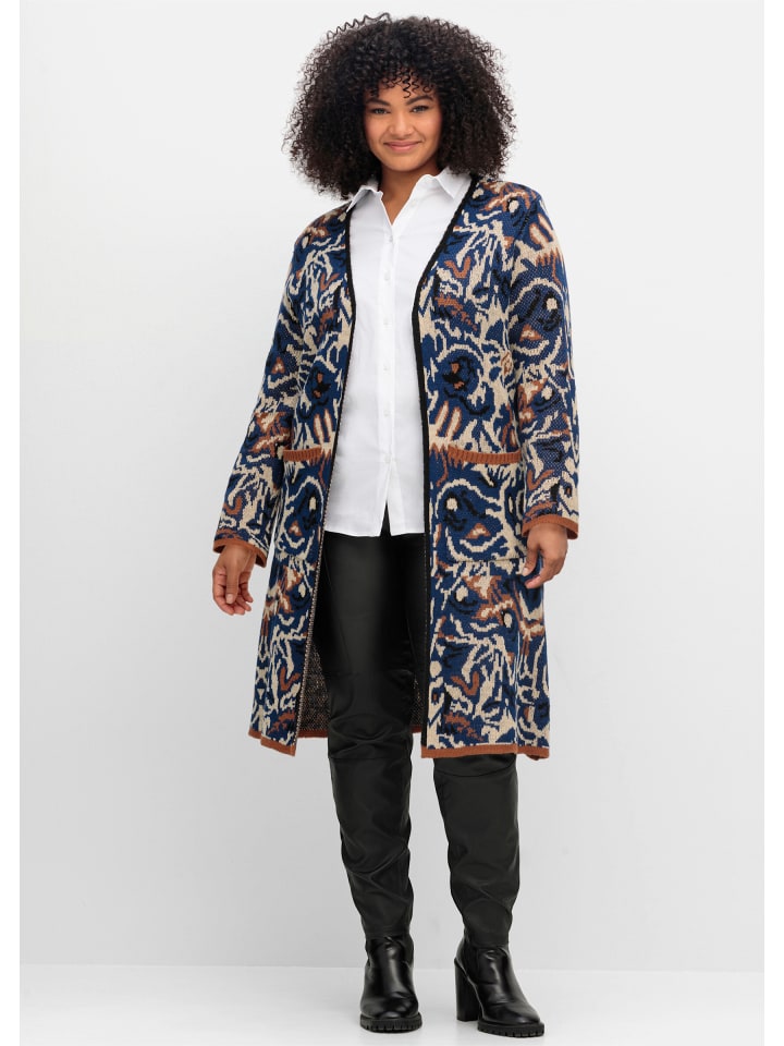 Longstrickjacke in nachtblau-gemustert