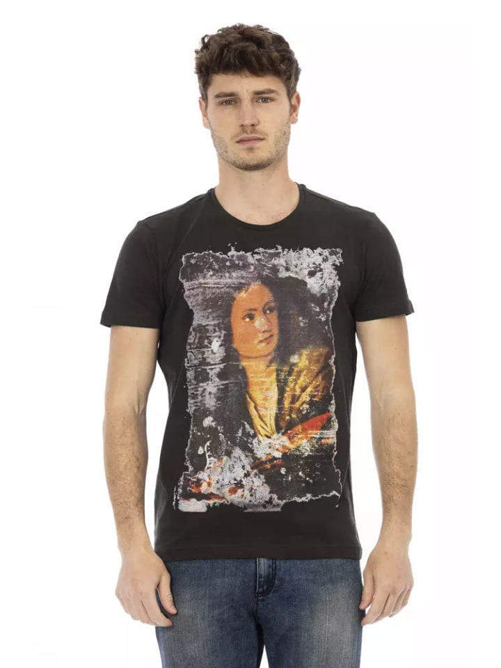 Schwarz Baumwolle Herren T-Shirt