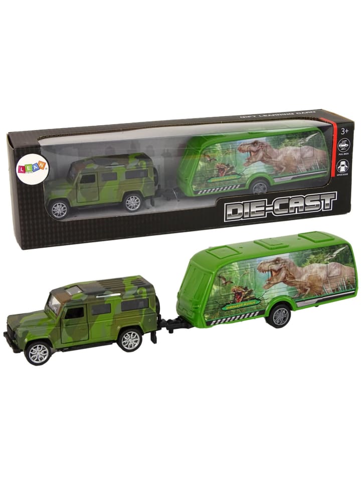Jeep Fahrzeugset mit ziehendem Dinosaurier-Anhänger