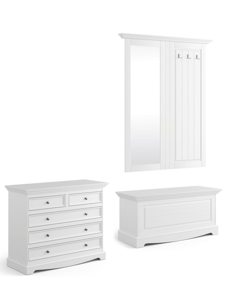 Garderoben-Set 3-teilig Belluno Elegante Kiefer weiß lackiert 223 / 45 / 133cm