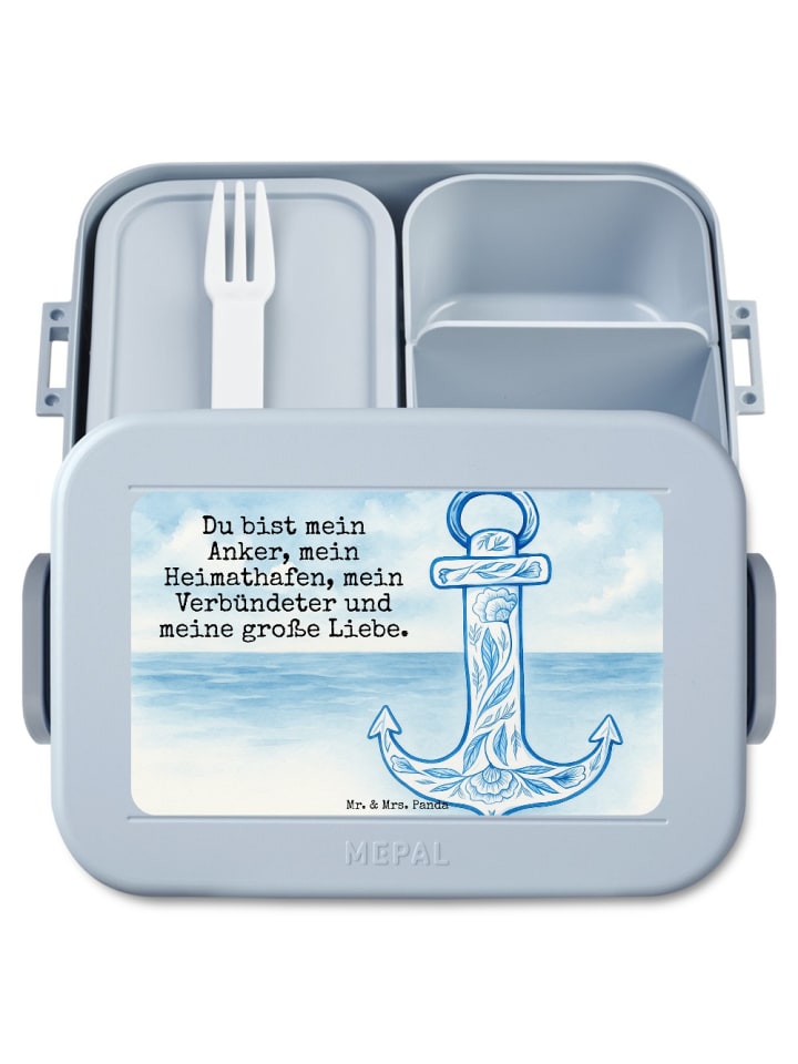 Lunchbox Anker Blau Design mit Spruch in Blau Pastell