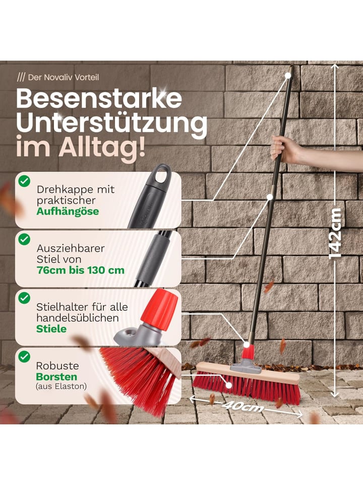 Straßenbesen 40 cm I Besen mit Stiel ausziehbar I Elaston rot I Grob I in Rot