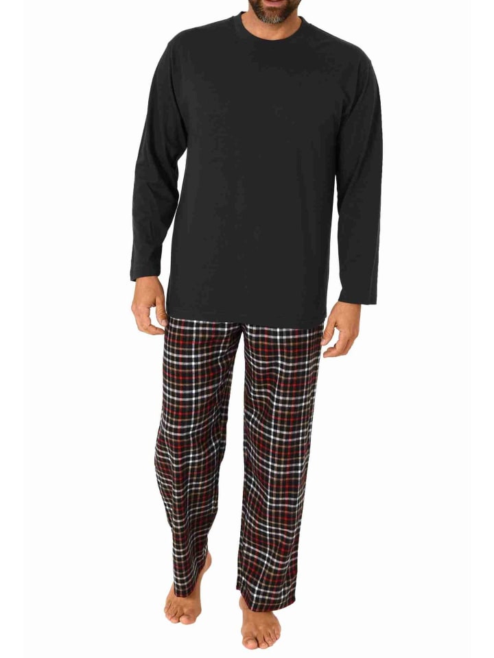 Schlafanzug Pyjama langarm Flanell Hose Oberteil - 70832 in dunkelgrau