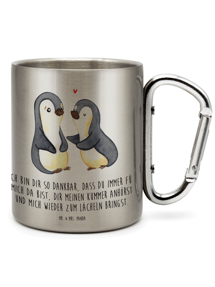 Kaffeetasse Pinguine trösten mit Spruch in Silber