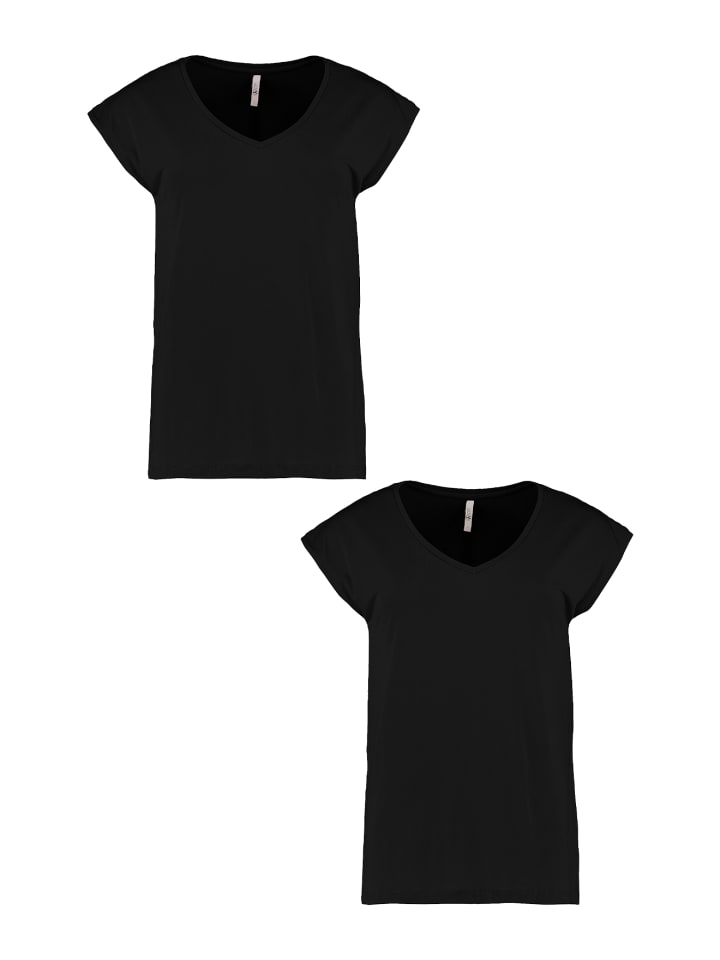 T-Shirt 2er-Set V-Ausschnitt Kurzarm Basic Sommer Shirt in Schwarz-2