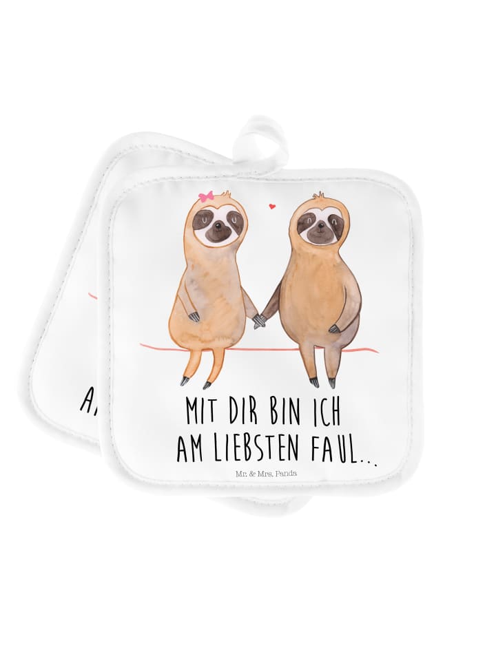 Topflappen Faultier Pärchen mit Spruch in Weiß