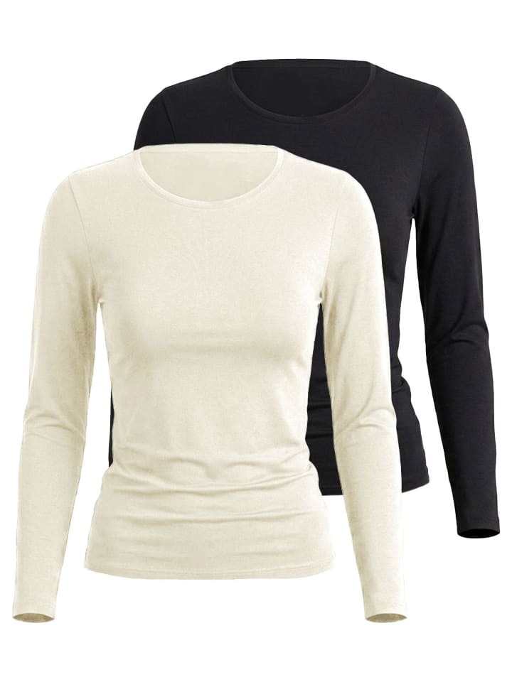 2er Pack Langarm Shirt in schwarz-champagner