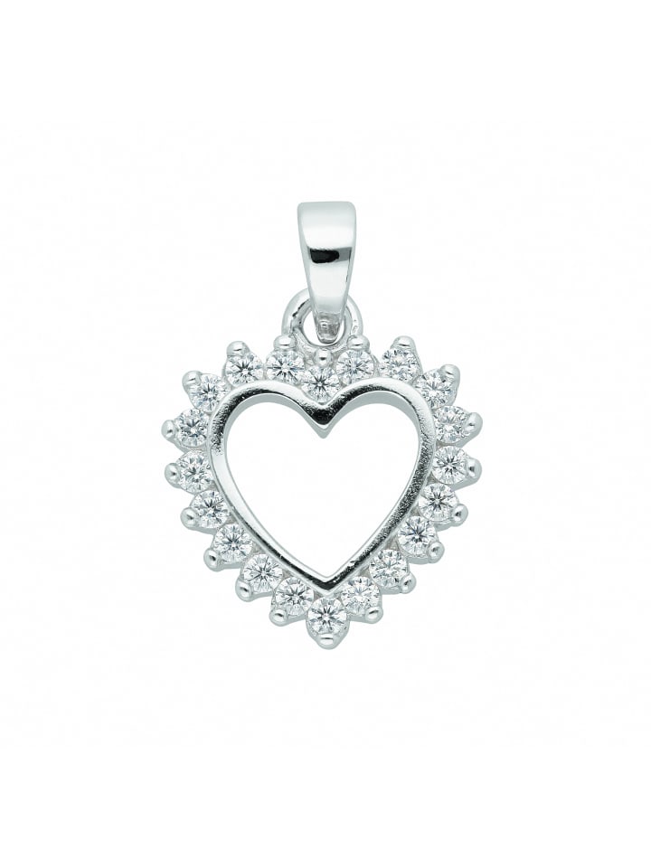 Damen 925 Silber Anhänger Herz mit Zirkonia in silber