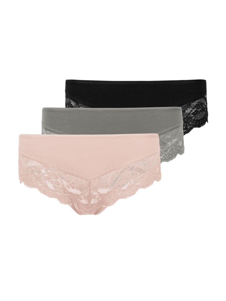Hipster mit Spitze aus Bio-Baumwolle Mix (Apricot/Grün/Schwarz) 3 Stück