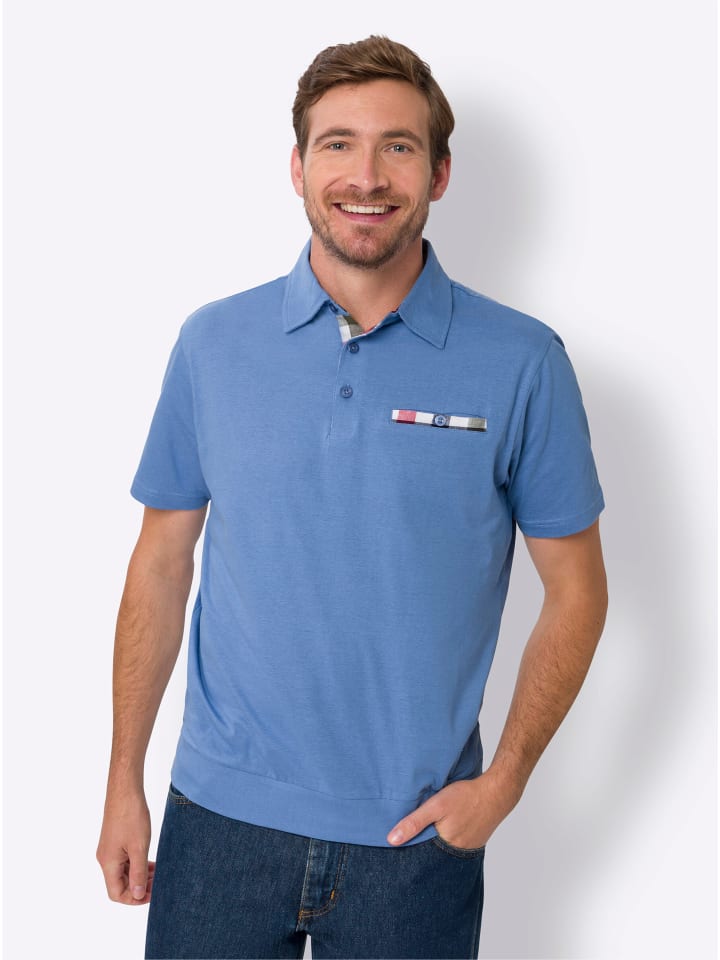 Kurzarm-Poloshirt in mittelblau