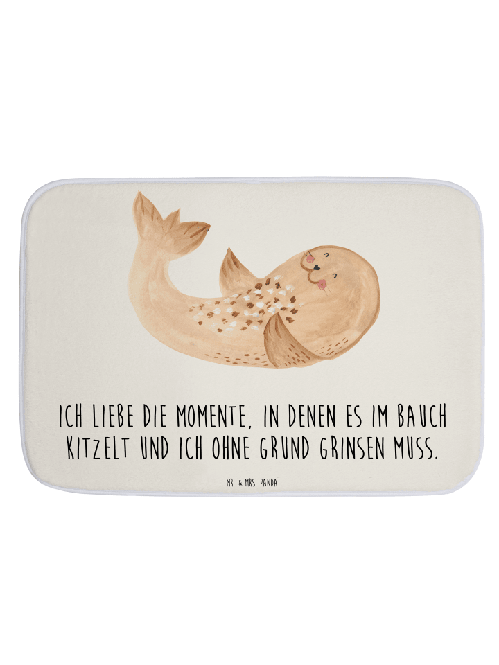Badezimmerteppich Robbe Liegen mit Spruch in Weiß