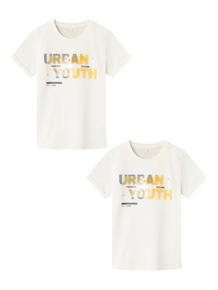 T-Shirt 2er-Set Print Design Lockeres Rundhals Shirt in Weiß-2