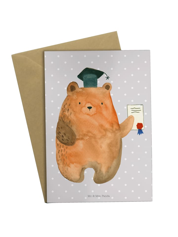 Klappkarte Bär Prüfung ohne Spruch in Grau Pastell
