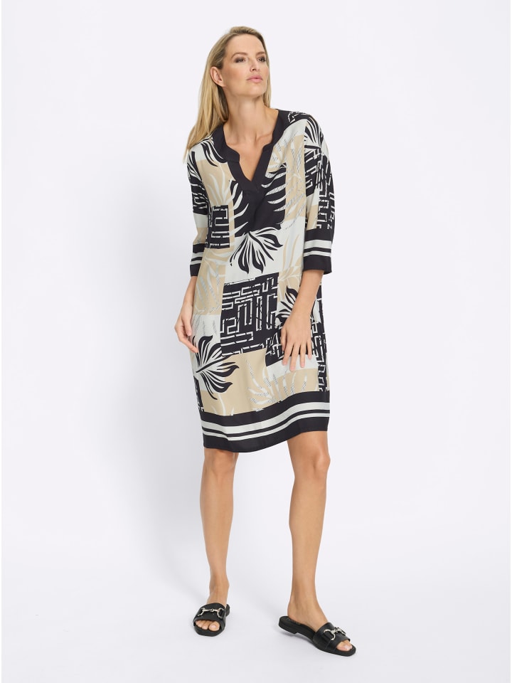Druck-Kleid in sand-schwarz-bedruckt
