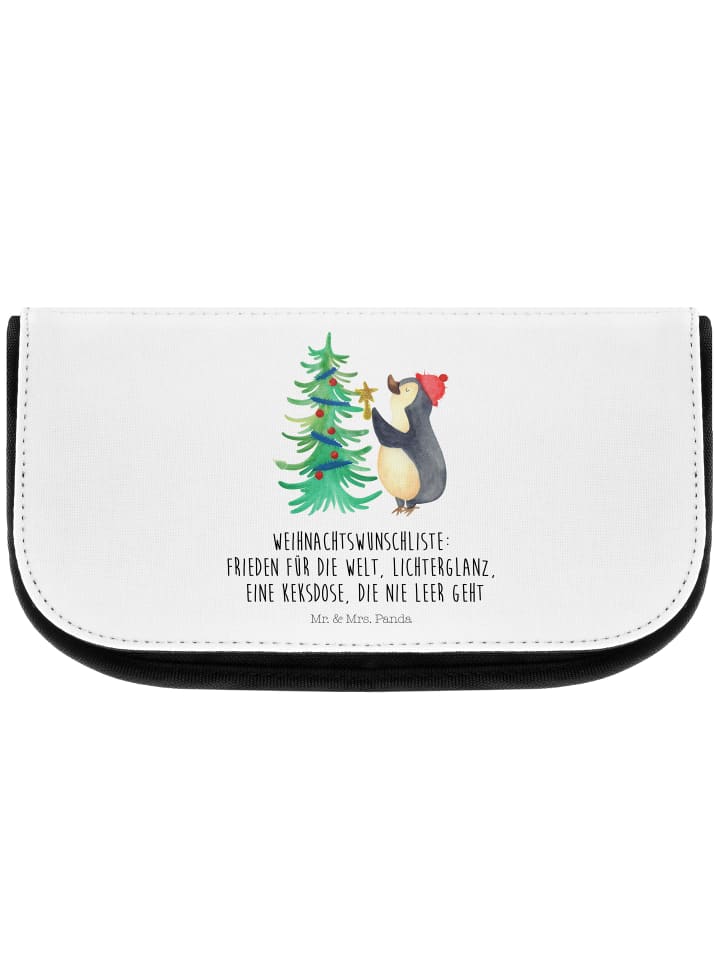 Kosmetiktasche Pinguin Weihnachtsbaum mit Spruch in Weiß