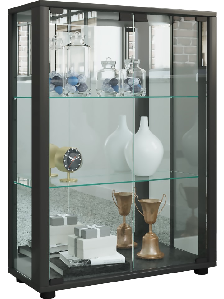 Glas Stand Vitrine Sammelvitrine Sintalo Spiegel in Schwarz