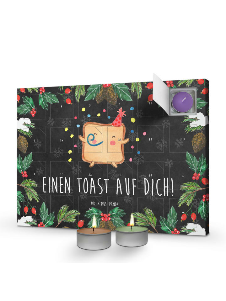 Adventskalender mit Kerzen Toast Party mit Spruch in Kreidetafel
