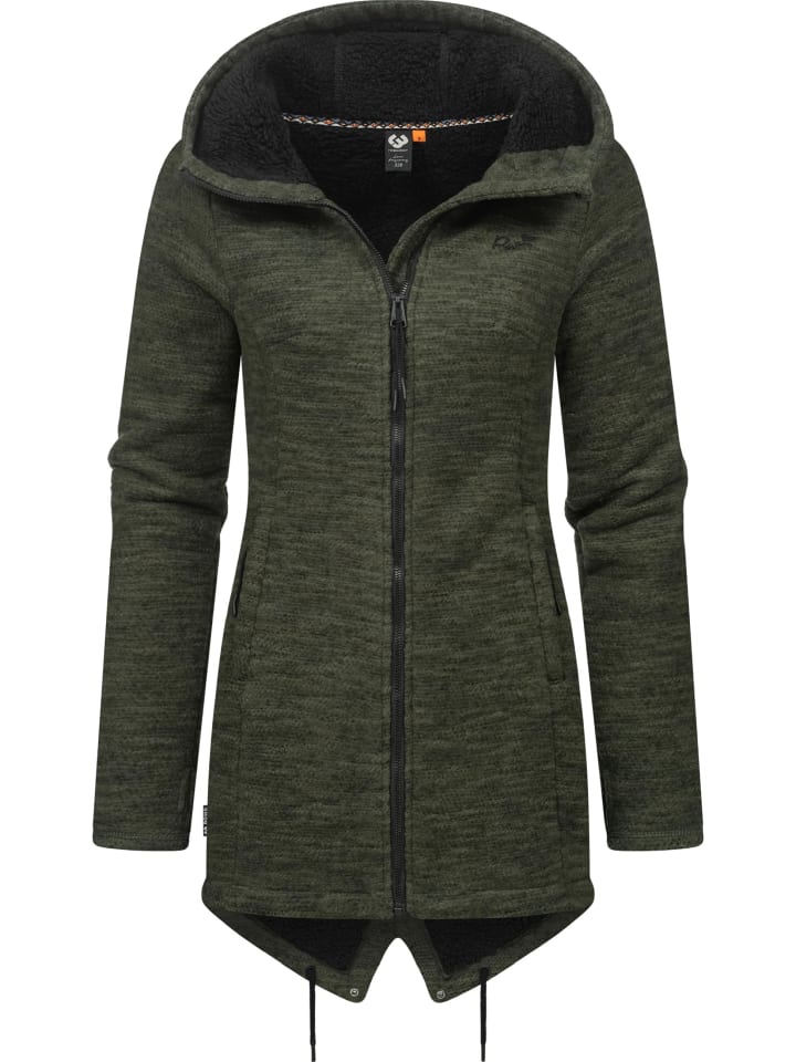 Kapuzenstrickjacke Wingi Melange in Dark Olive