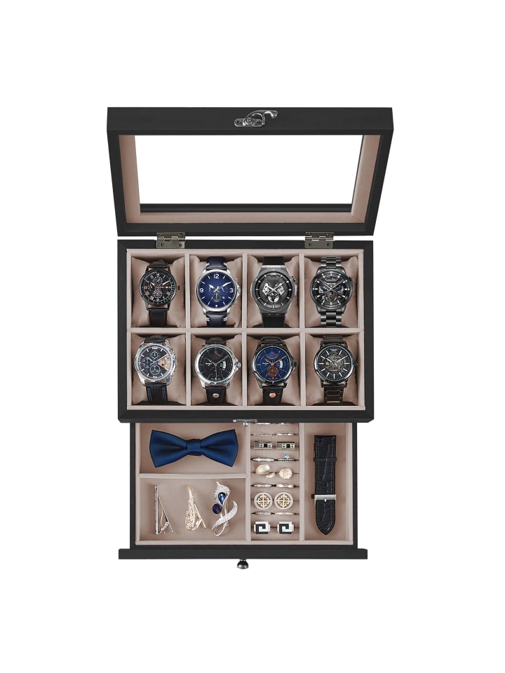 Uhrenbox Anicia in Schwarz - (B)27 x (H)12.5 x (T)19 cm