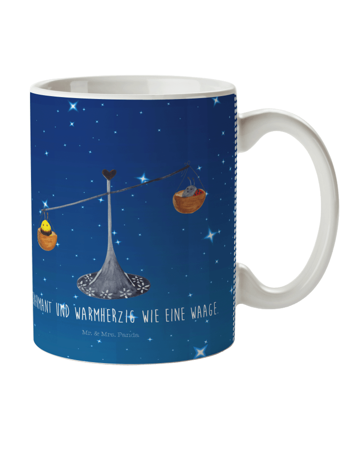 Plastikbecher Sternzeichen Waage mit Spruch in Sternenhimmel Blau